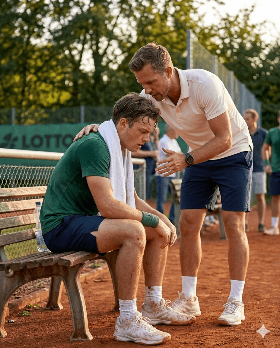 Mannschaftsführer coacht den Spieler in der Pause
